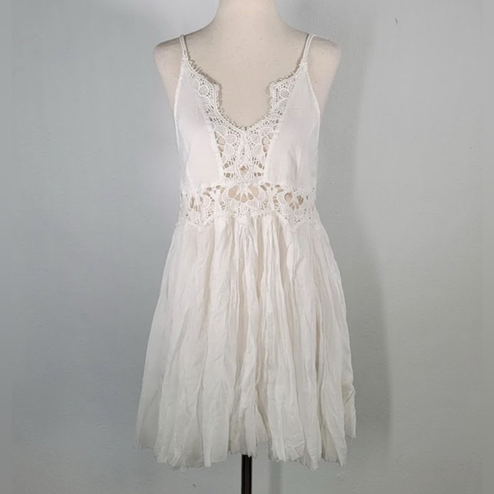 Adella Slip Dress by Free People lace bodice with semi-sheer panels V neck Med - Picture 6 of 11